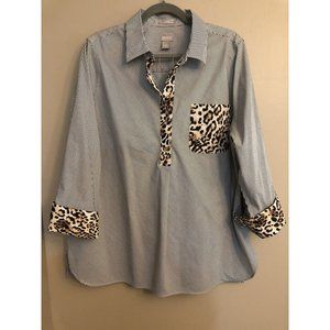 Chico's NWOT Women's Dress Shirt Collared Button Up Cheetah Long Sleeve Size 3